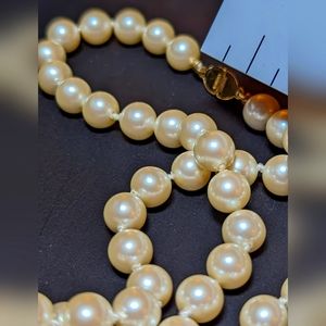 Vintage Monet Signed Pearl Necklace 51" Long Goldtone Clasp